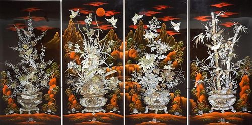 Tác phẩm Mai Lan Cúc Trúc của Nghệ nhân Hoàng Khanh, Làng nghề sơn mài Tương Bình Hiệp, Bình Dương.